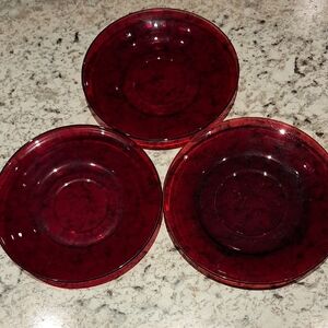 Vintage Anchor Hocking Ruby Red Glass Plates Depression Glass 1940s